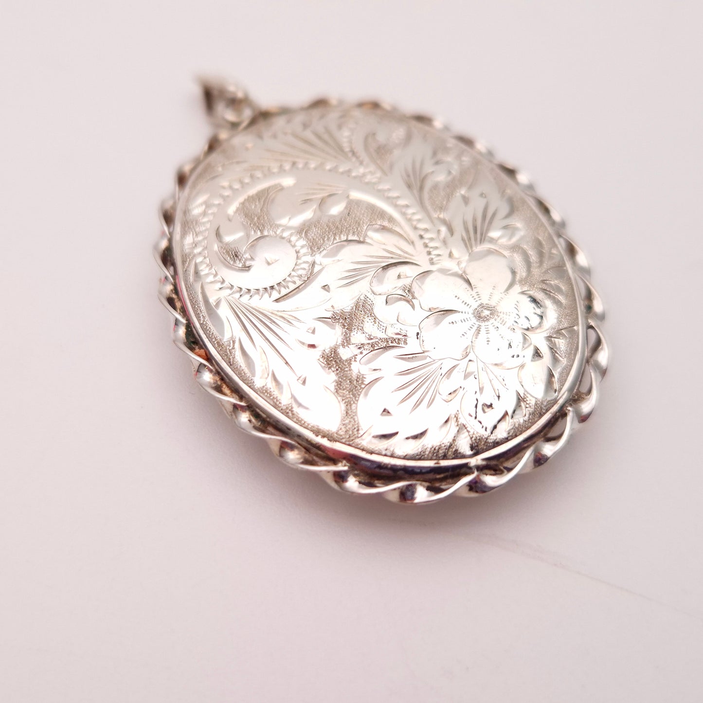 Sterling Silver Vintage Large Engraved Floral Patterned Oval Locket