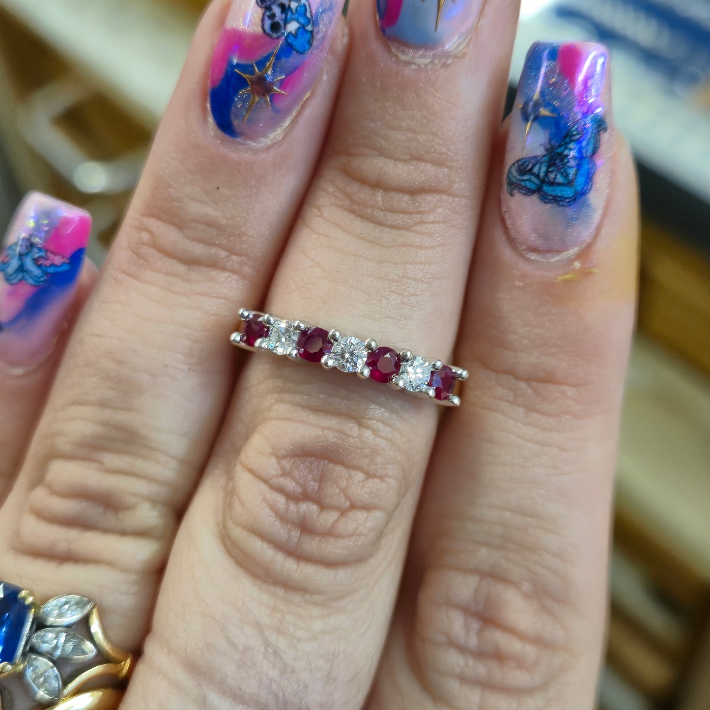 9ct Yellow Gold Ruby and Diamond Multistone Half Eternity Ring
