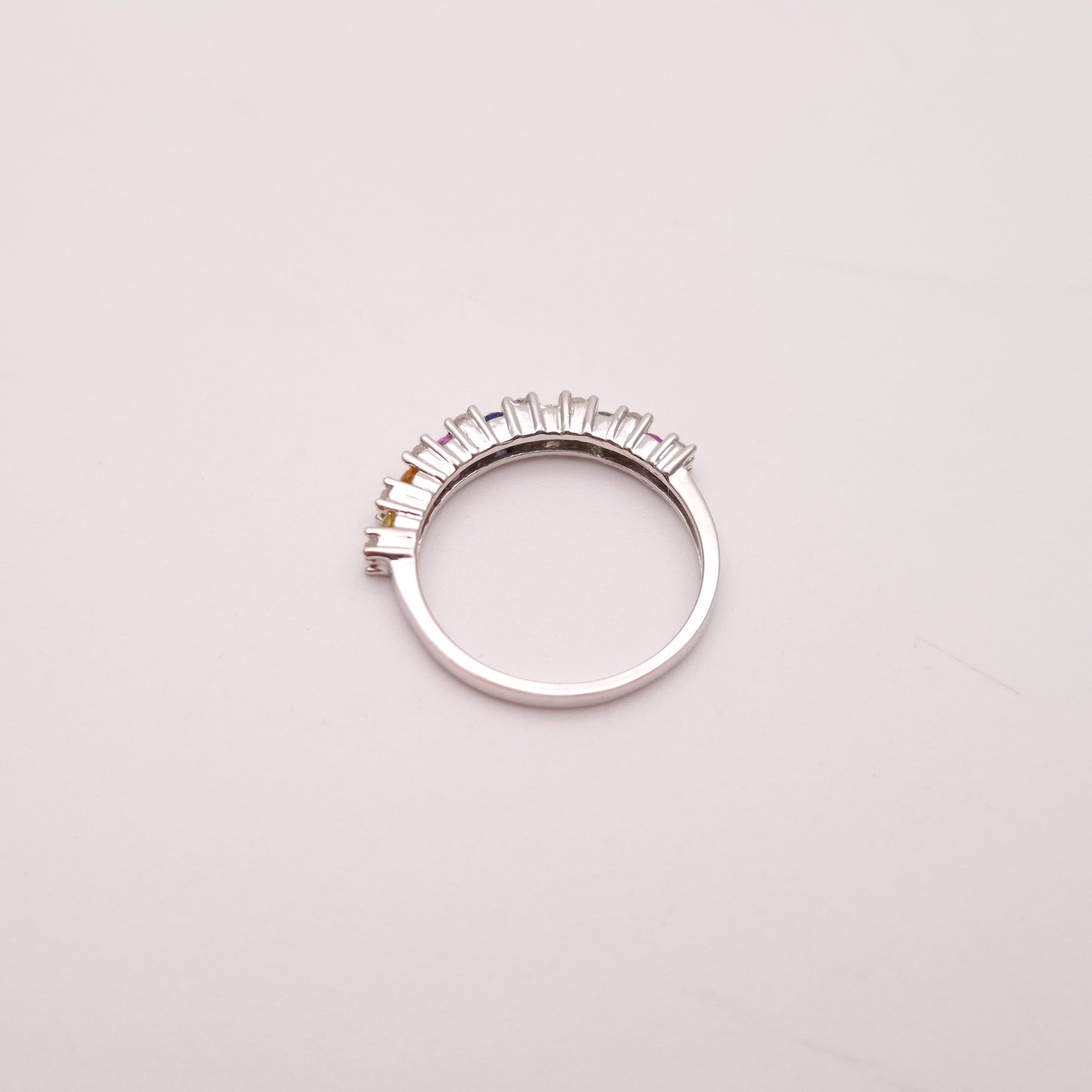9ct White gold Multi Stone Vari-hue Rainbow Sapphire and Diamond 1/2 Eternity Row Ring