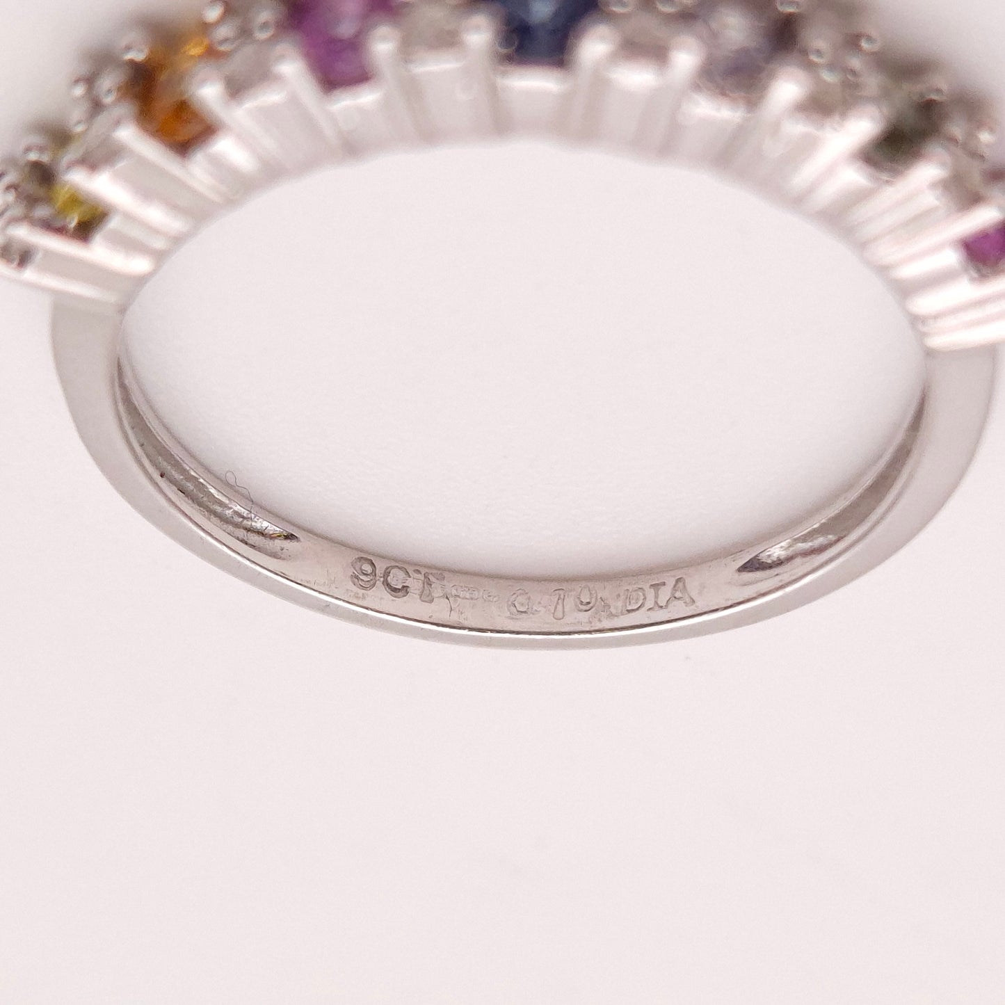 9ct White gold Multi Stone Vari-hue Rainbow Sapphire and Diamond 1/2 Eternity Row Ring