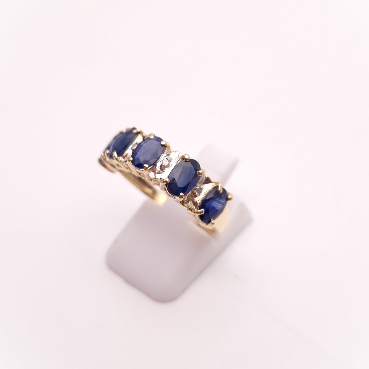 14ct Yellow Gold Half Eternity Style Large Sapphire and Diamond Row Ring