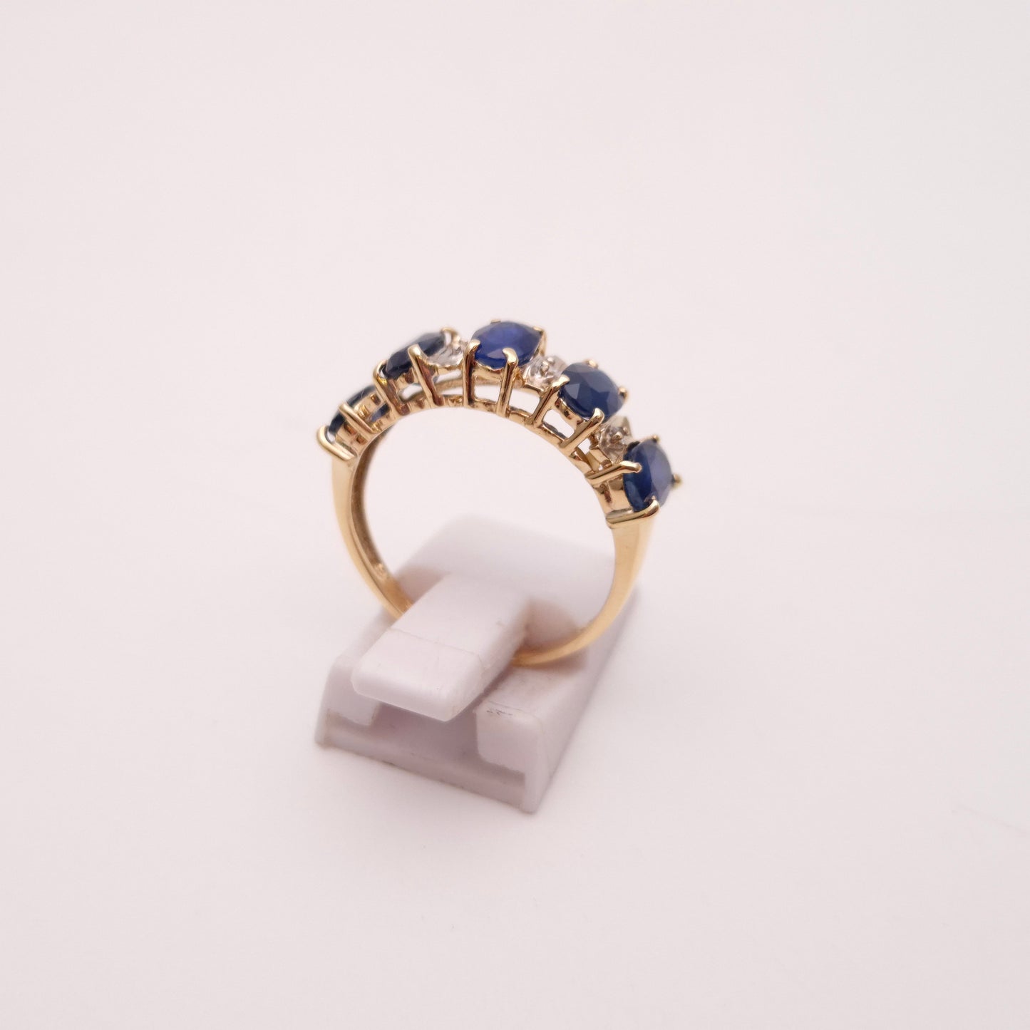 14ct Yellow Gold Half Eternity Style Large Sapphire and Diamond Row Ring