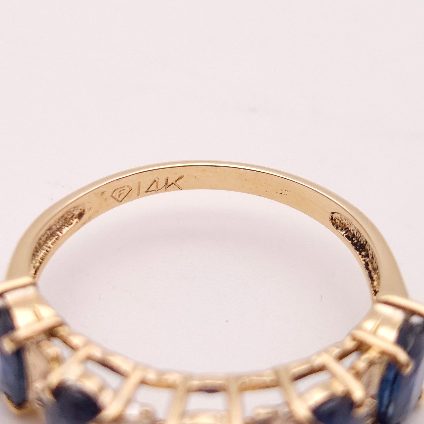 14ct Yellow Gold Half Eternity Style Large Sapphire and Diamond Row Ring