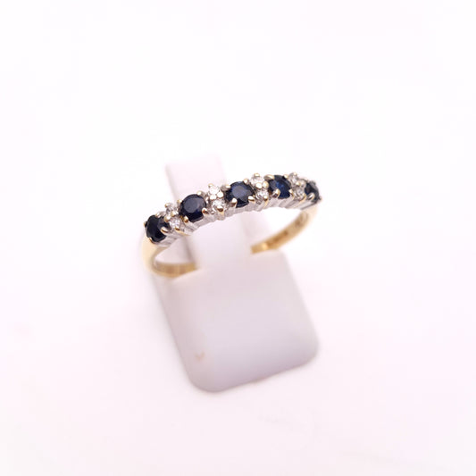 9ct Yellow Gold Sapphire and Diamond Half Eternity Row Ring
