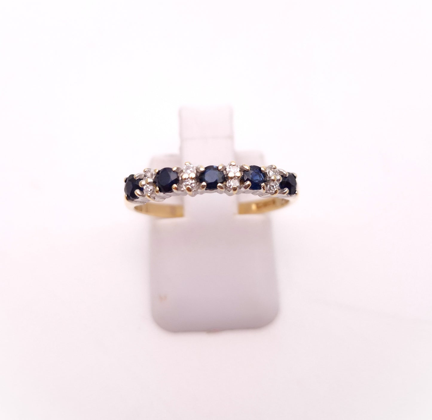 9ct Yellow Gold Sapphire and Diamond Half Eternity Row Ring