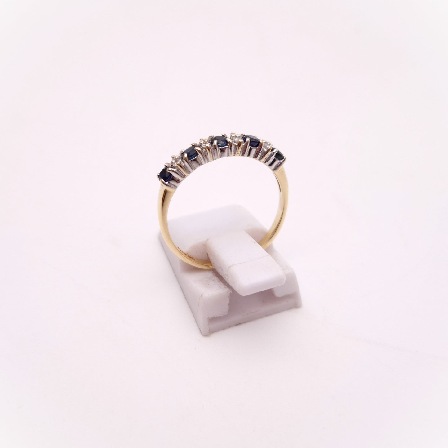 9ct Yellow Gold Sapphire and Diamond Half Eternity Row Ring