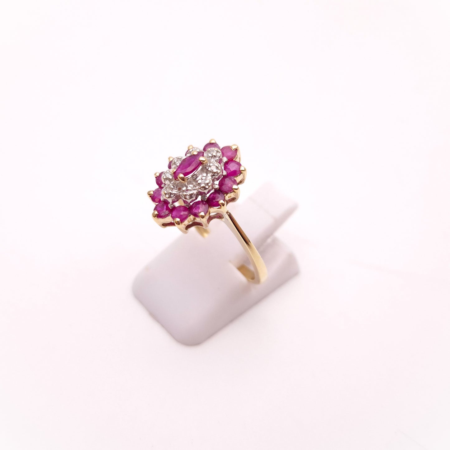 9ct Yellow Gold Ruby and Diamond Marquise Cluster Ring