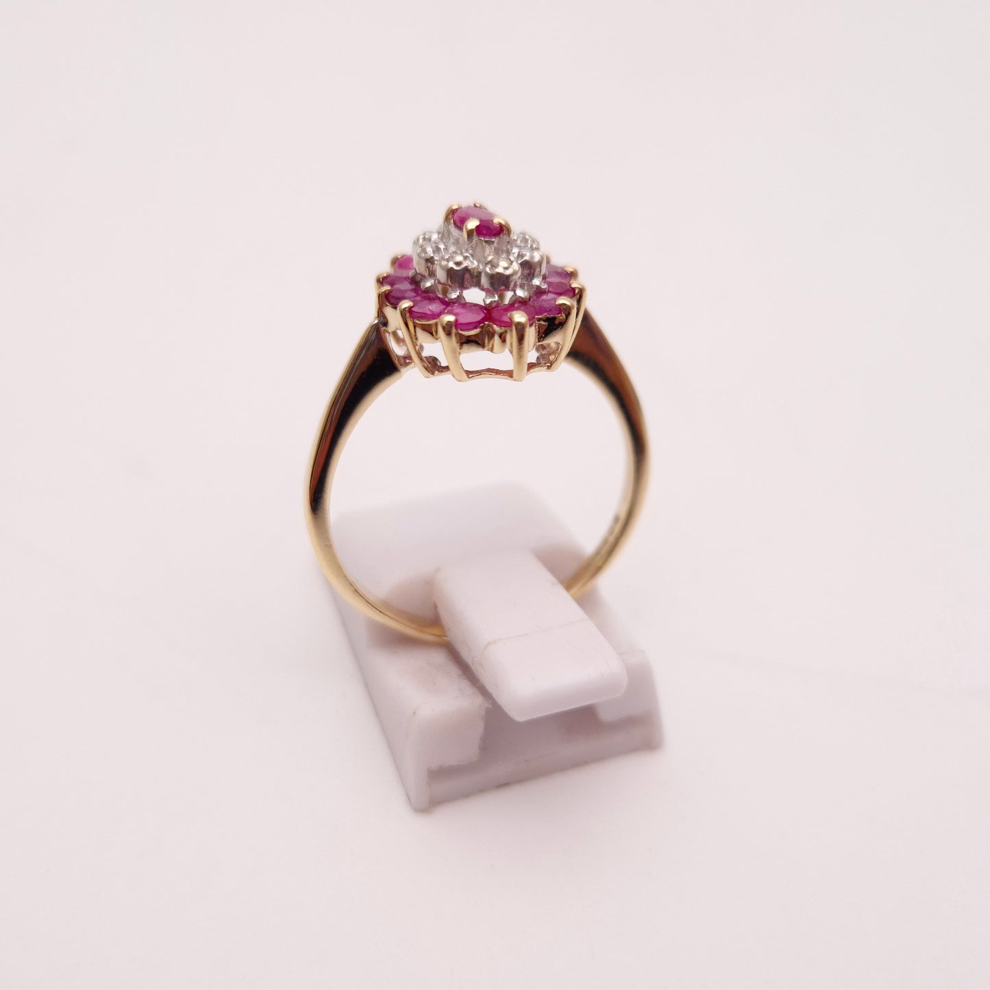 9ct Yellow Gold Ruby and Diamond Marquise Cluster Ring
