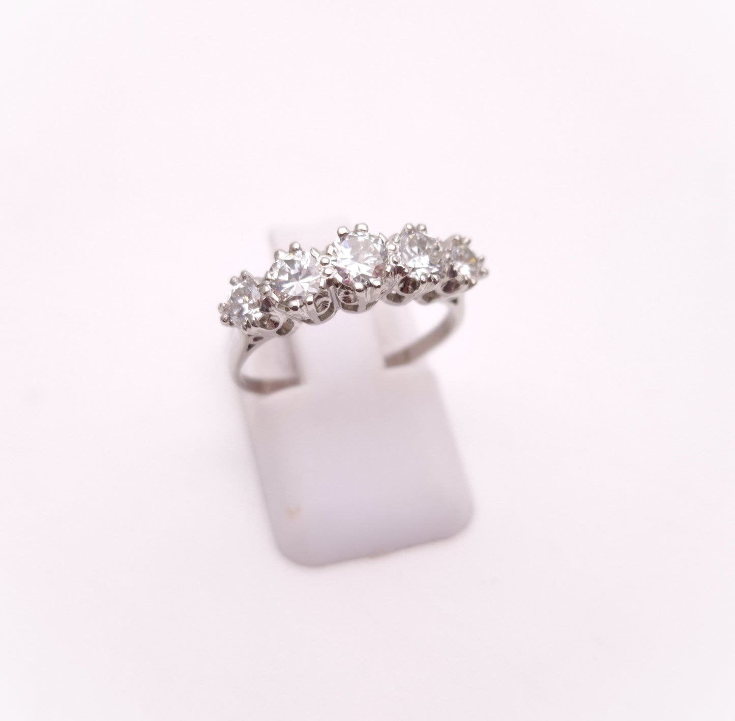 Platinum Antique Five Stone Old Cut Diamond Row Ring