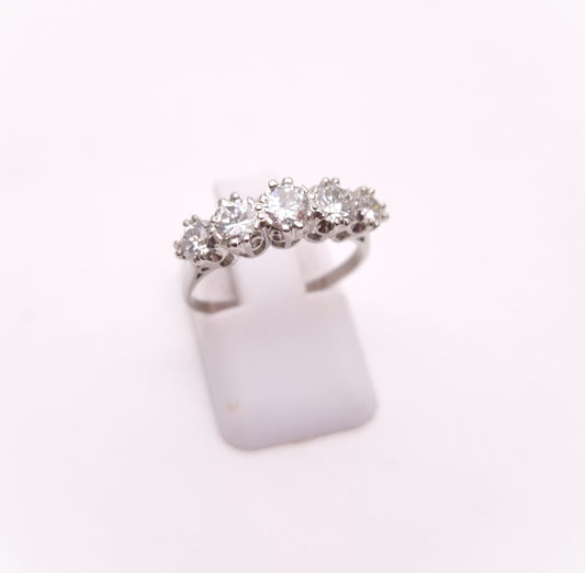 Platinum Antique Five Stone Old Cut Diamond Row Ring