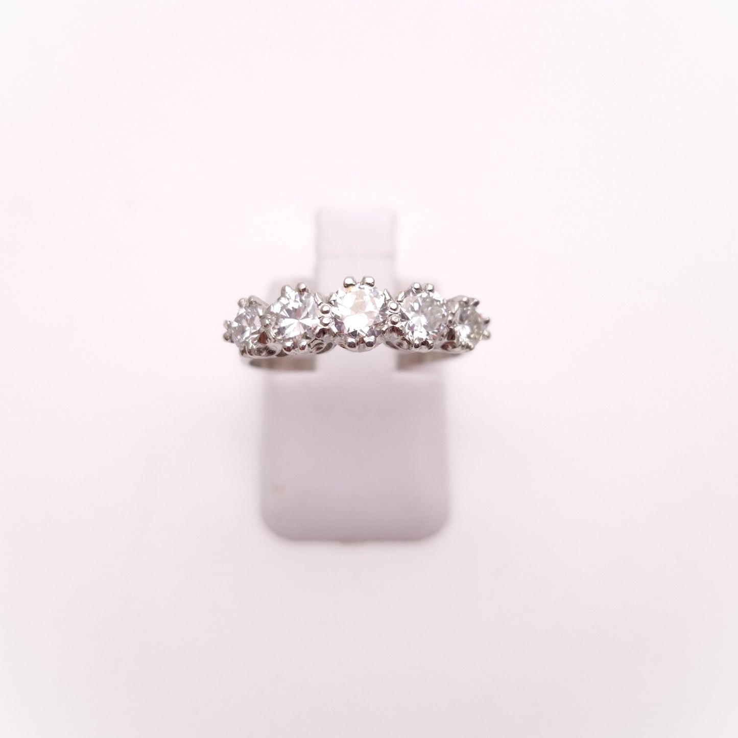Platinum Antique Five Stone Old Cut Diamond Row Ring