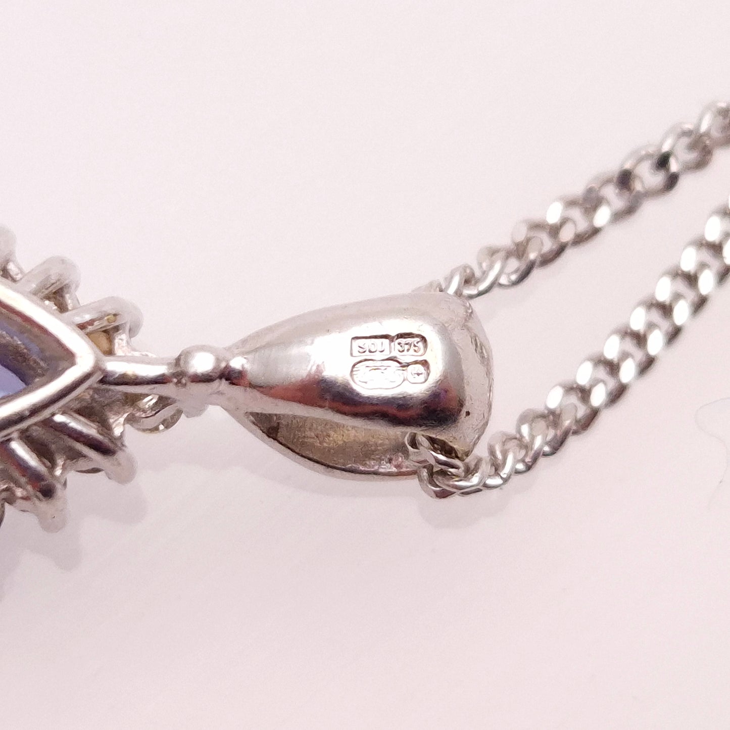 9ct White Gold Pear Shaped Tanzanite and Diamond Cluster Pendant &Chain Necklace