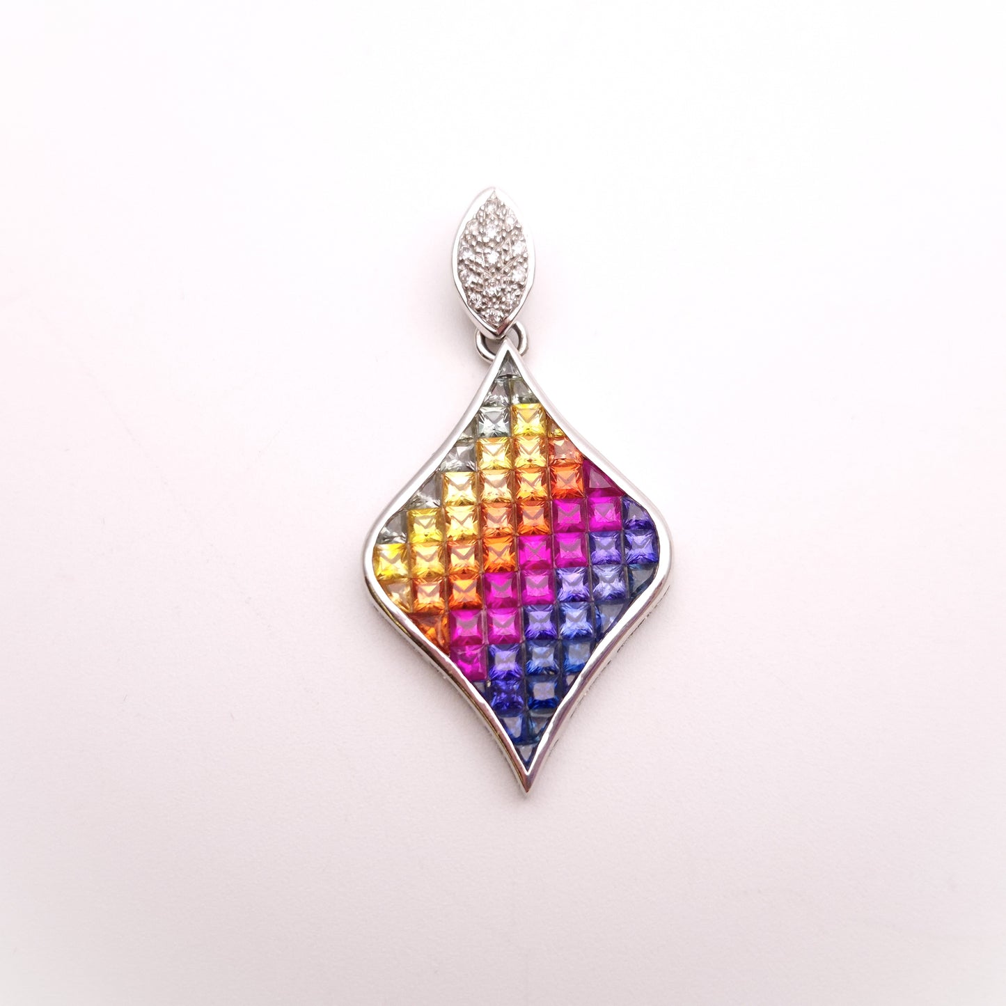 9ct White Gold Rainbow Vari-hue Sapphire and Diamond Large Pendant