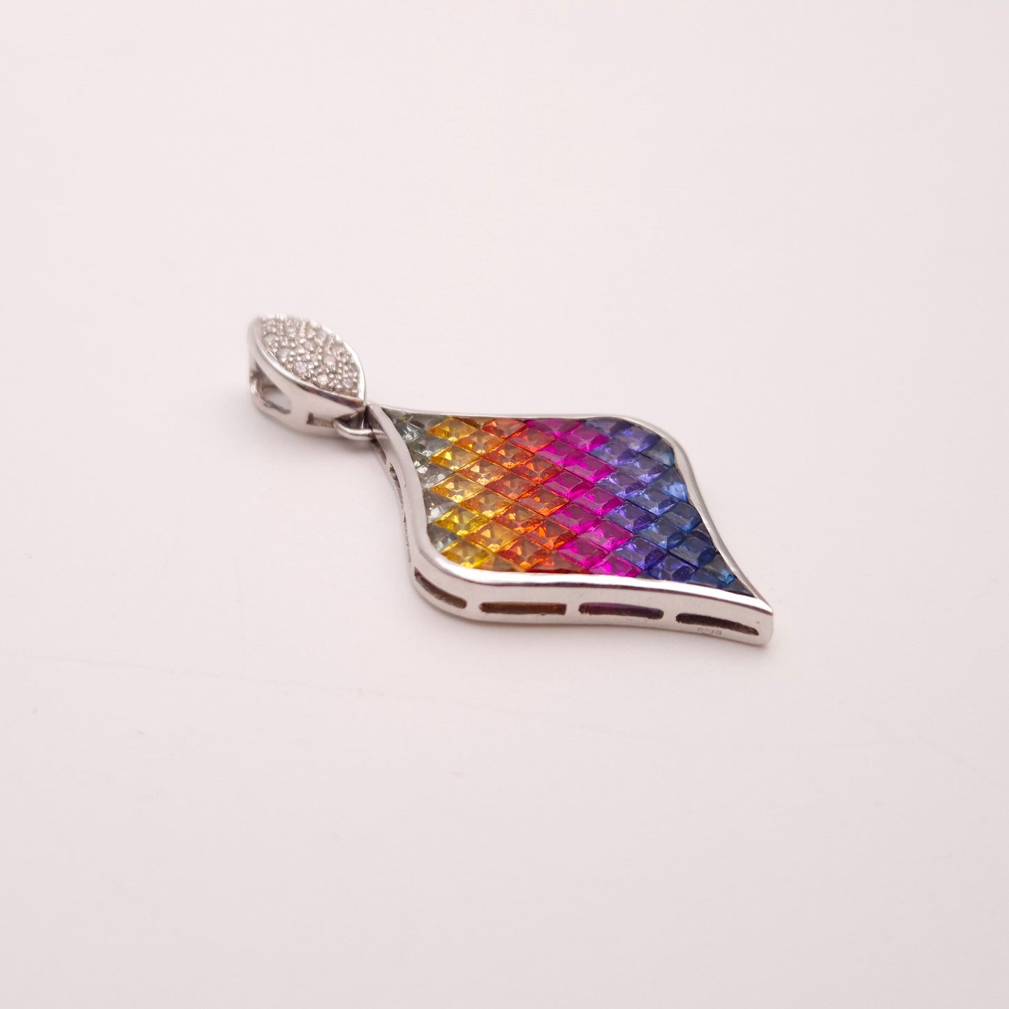 9ct White Gold Rainbow Vari-hue Sapphire and Diamond Large Pendant