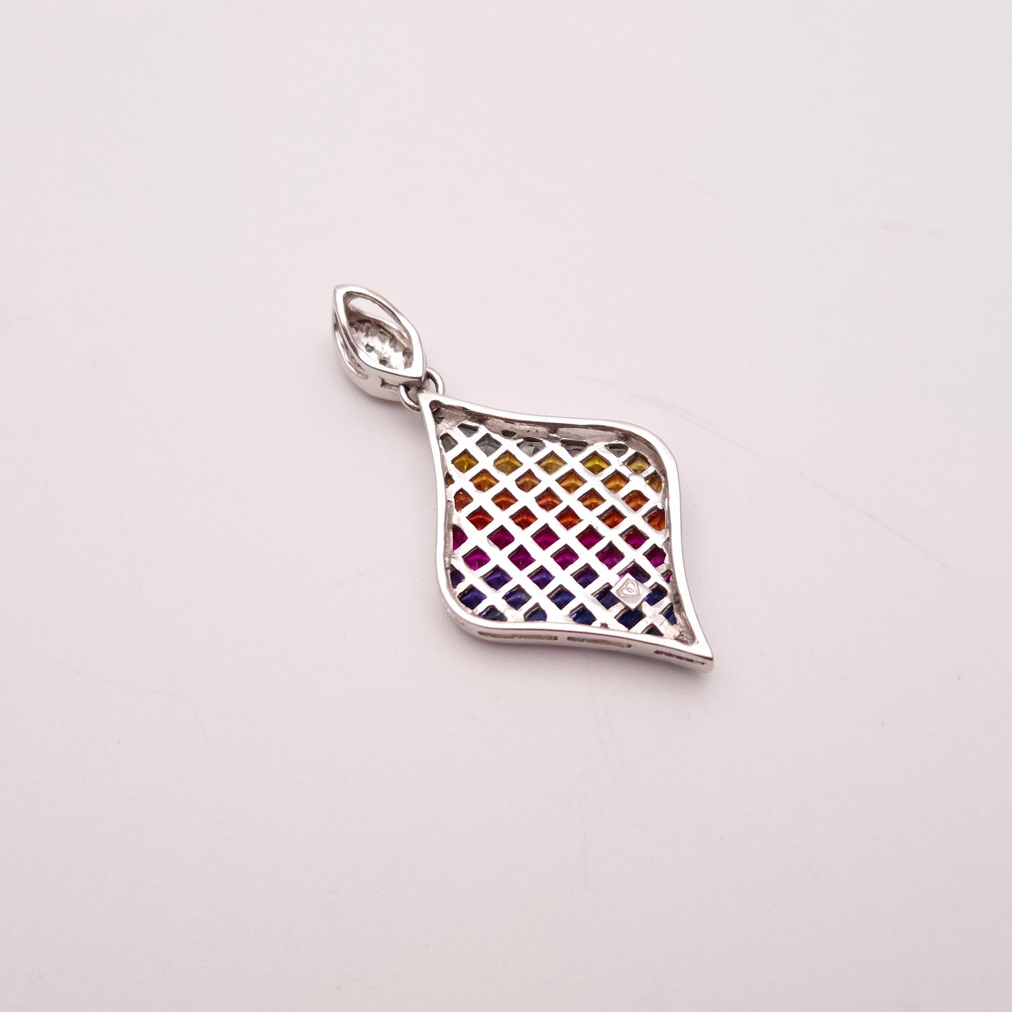 9ct White Gold Rainbow Vari-hue Sapphire and Diamond Large Pendant