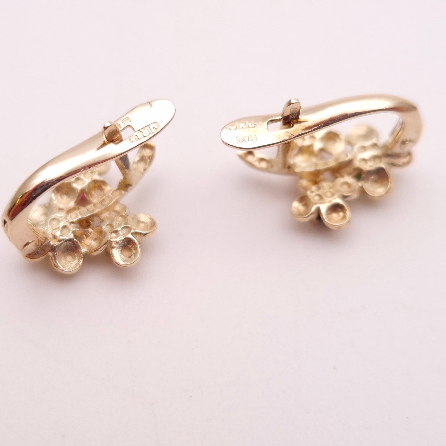 9ct Yellow Gold Ruby, Emerald and Sapphire Small Flower Hoop Stud Earrings