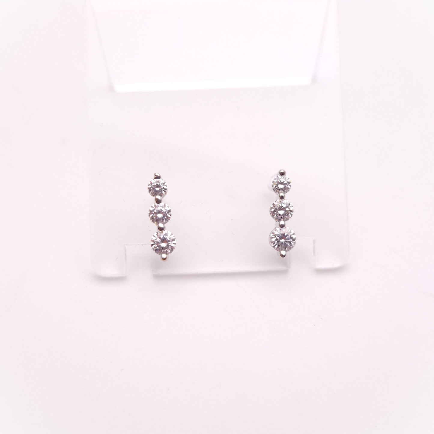18ct White Gold Graduated Three Stone Diamond Stud Earrings