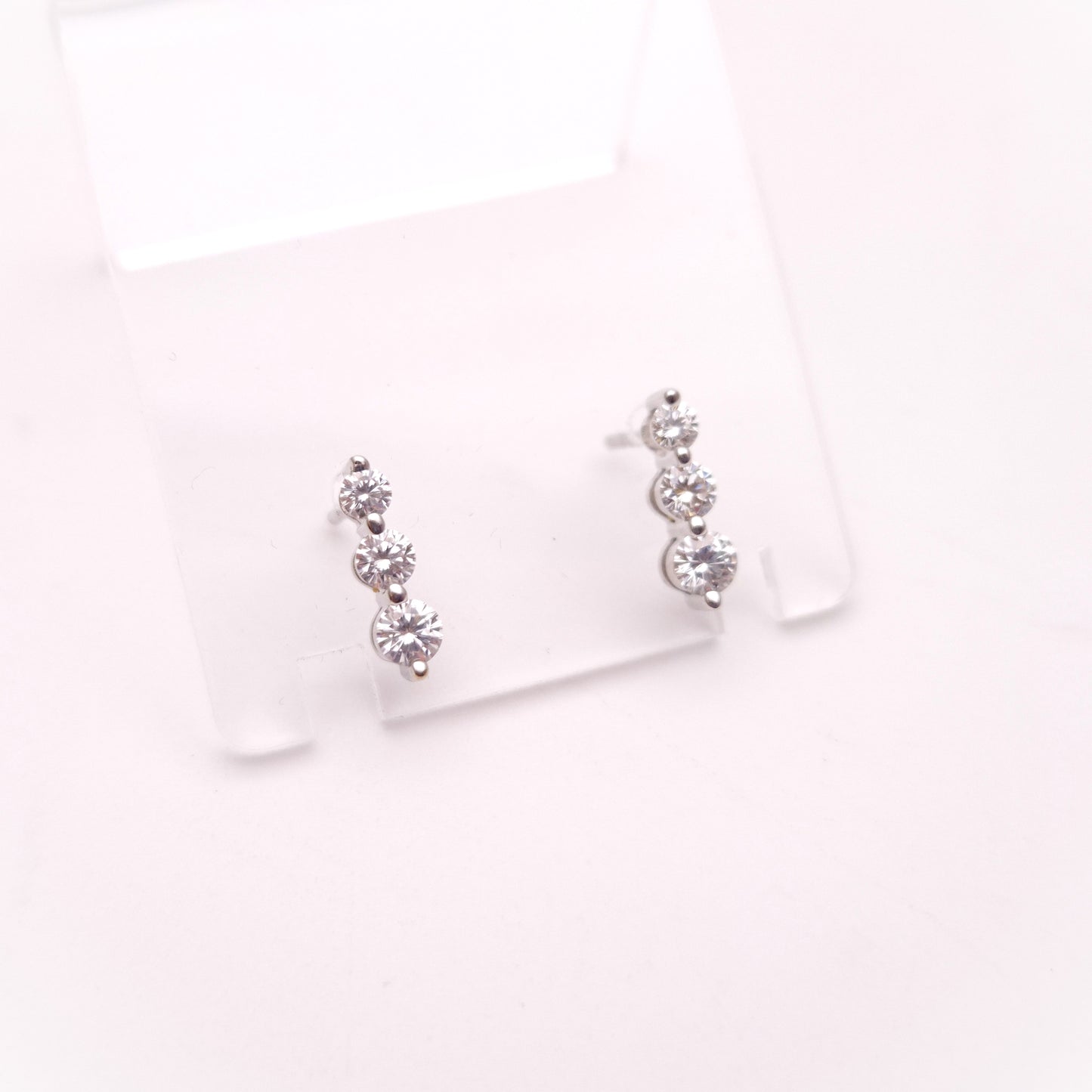 18ct White Gold Graduated Three Stone Diamond Stud Earrings