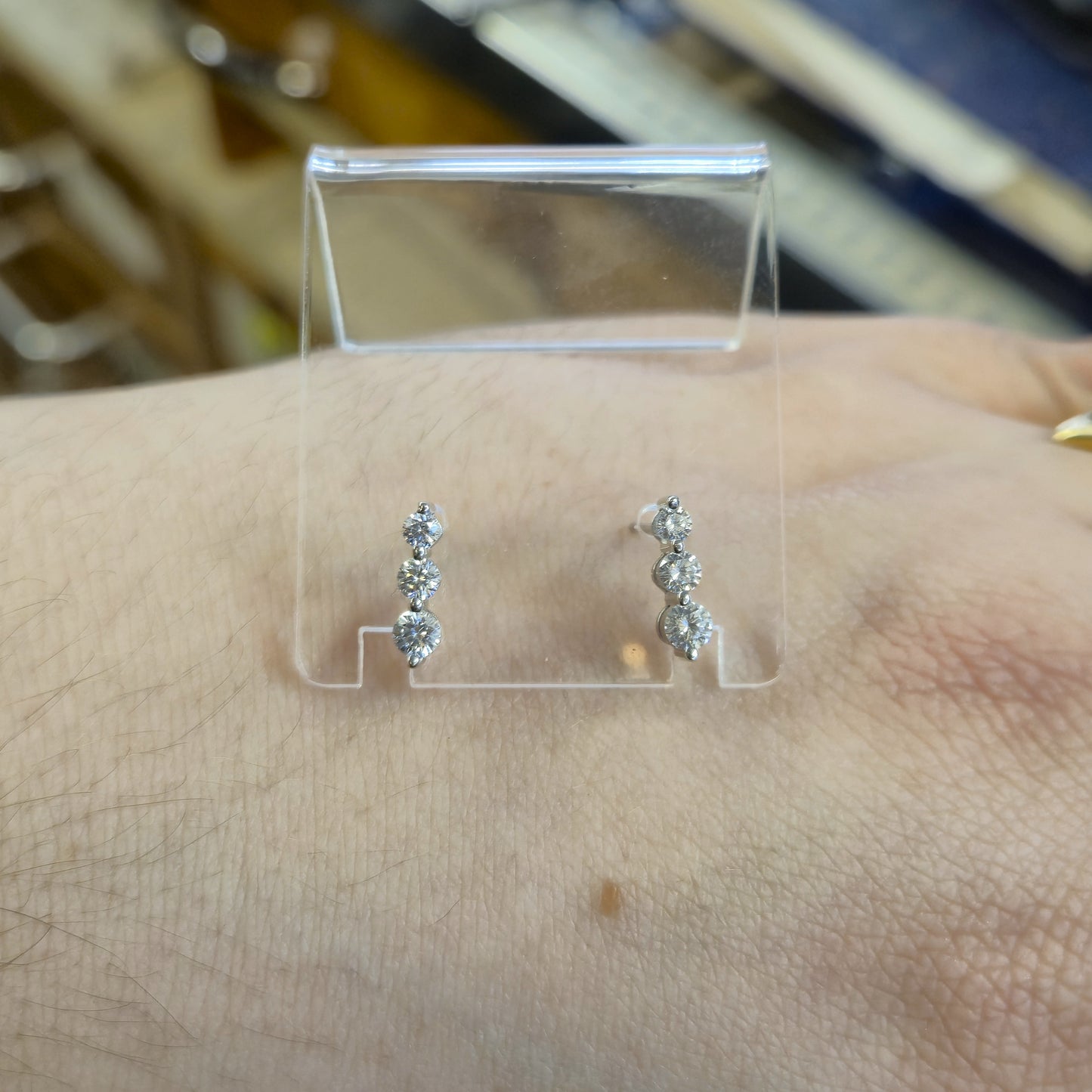 18ct White Gold Graduated Three Stone Diamond Stud Earrings
