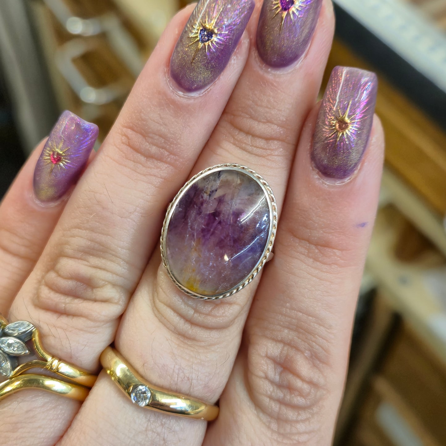 Sterling Silver Large Oval Cabochon Statement Blue John Cocktail Ring