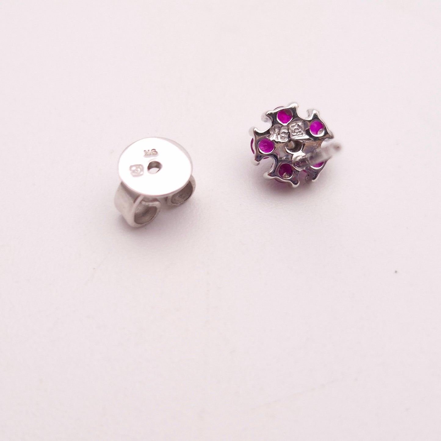 9ct White Gold Ruby and Diamond Flower Cluster Stud Earrings