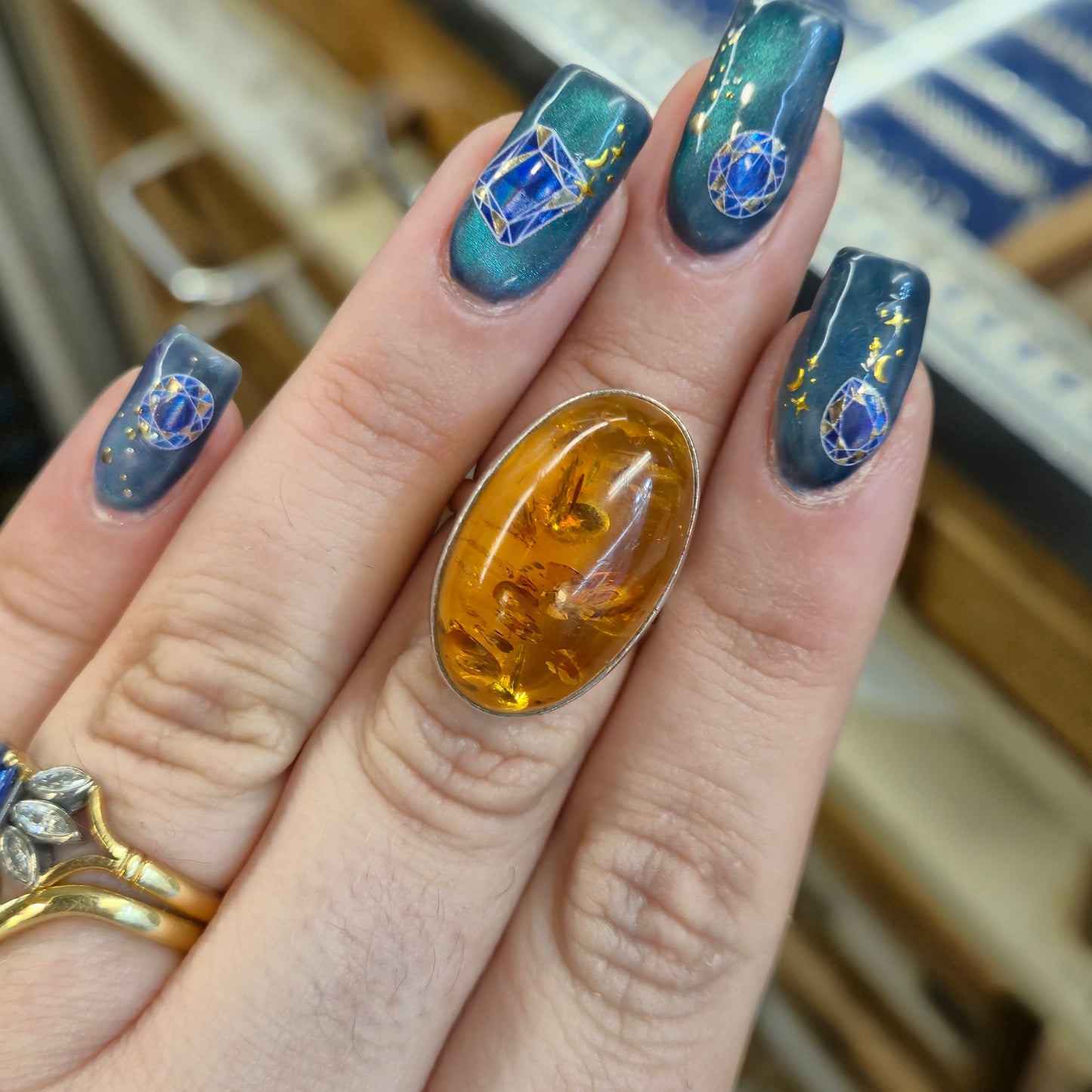 Sterling Silver Extra Large Oval Amber Cabochon Bezel Set Ring