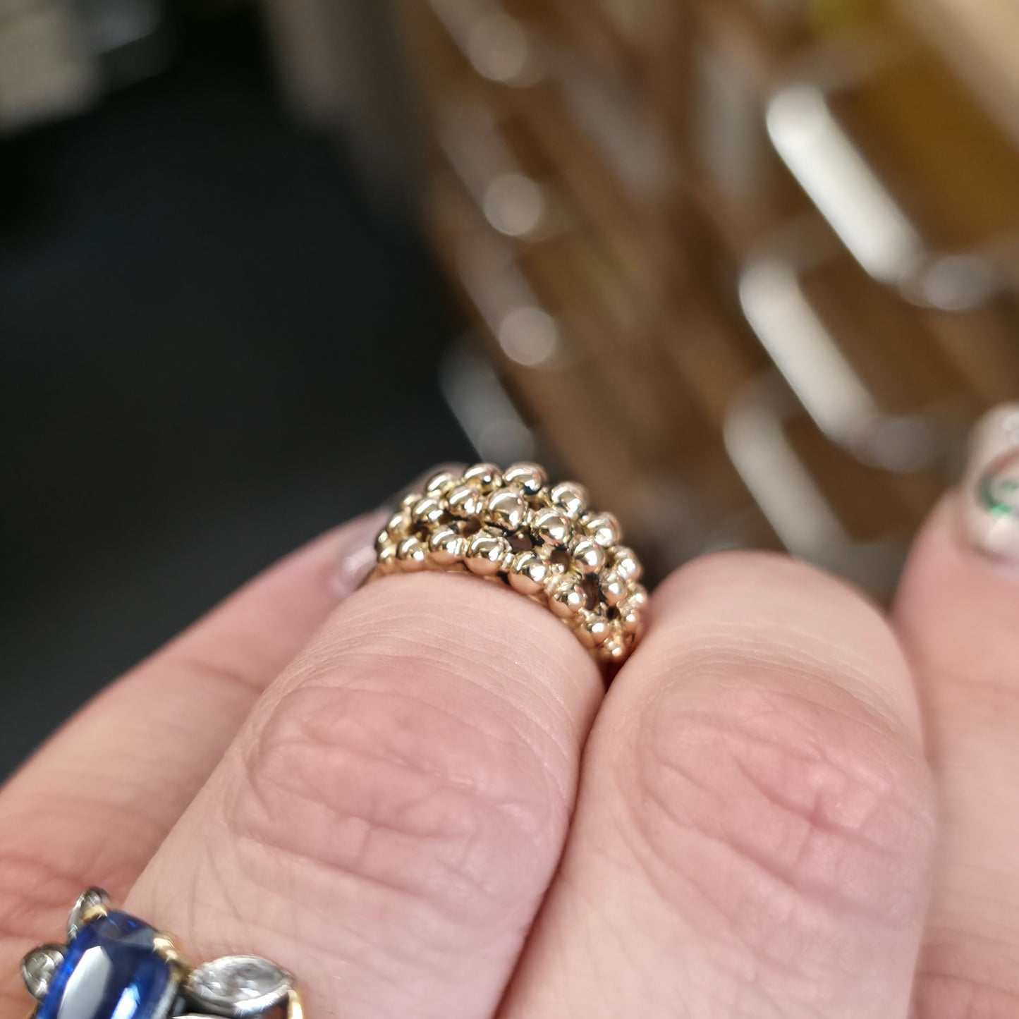 9ct Yellow Gold Vintage Domed Bobbly Beaded Ring With Cut-outs