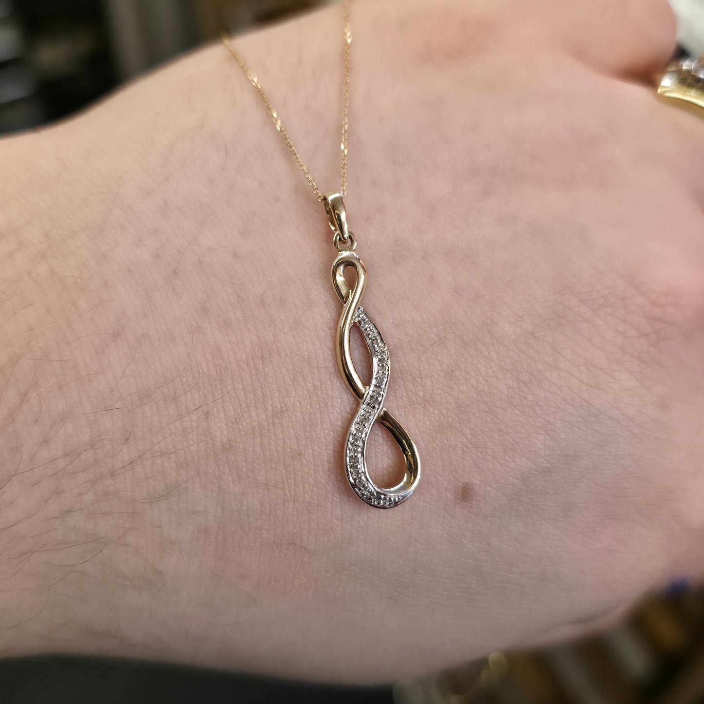 9ct Yellow And White Gold Diamond Set Triple Loop Pendant And Chain Necklace