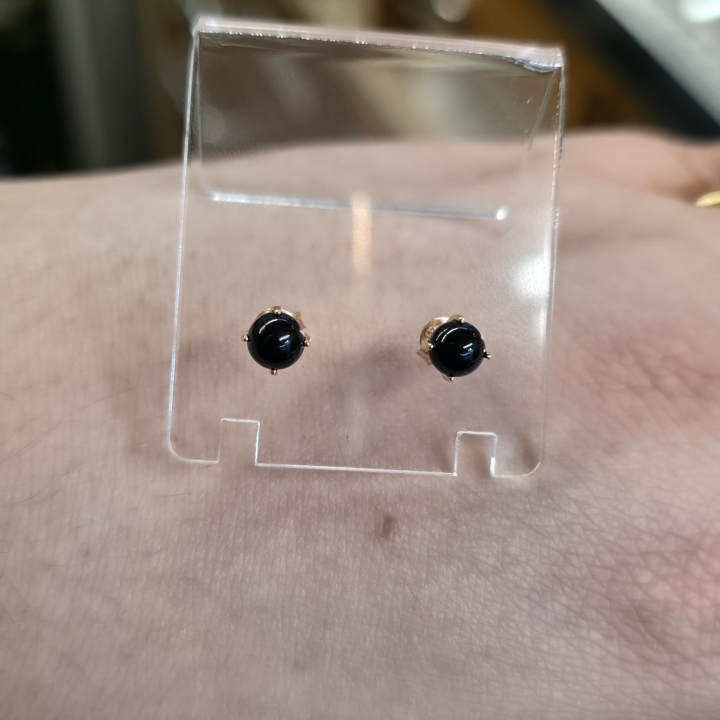 9ct Yellow Gold Vintage Black Onyx Sphere Bead Stud Earrings