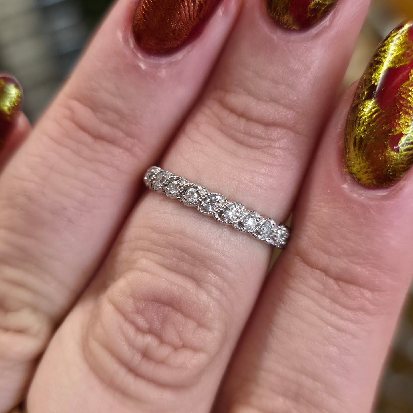 9ct White Gold Multi-Stone Diamond Set Half Eternity Style Row Ring