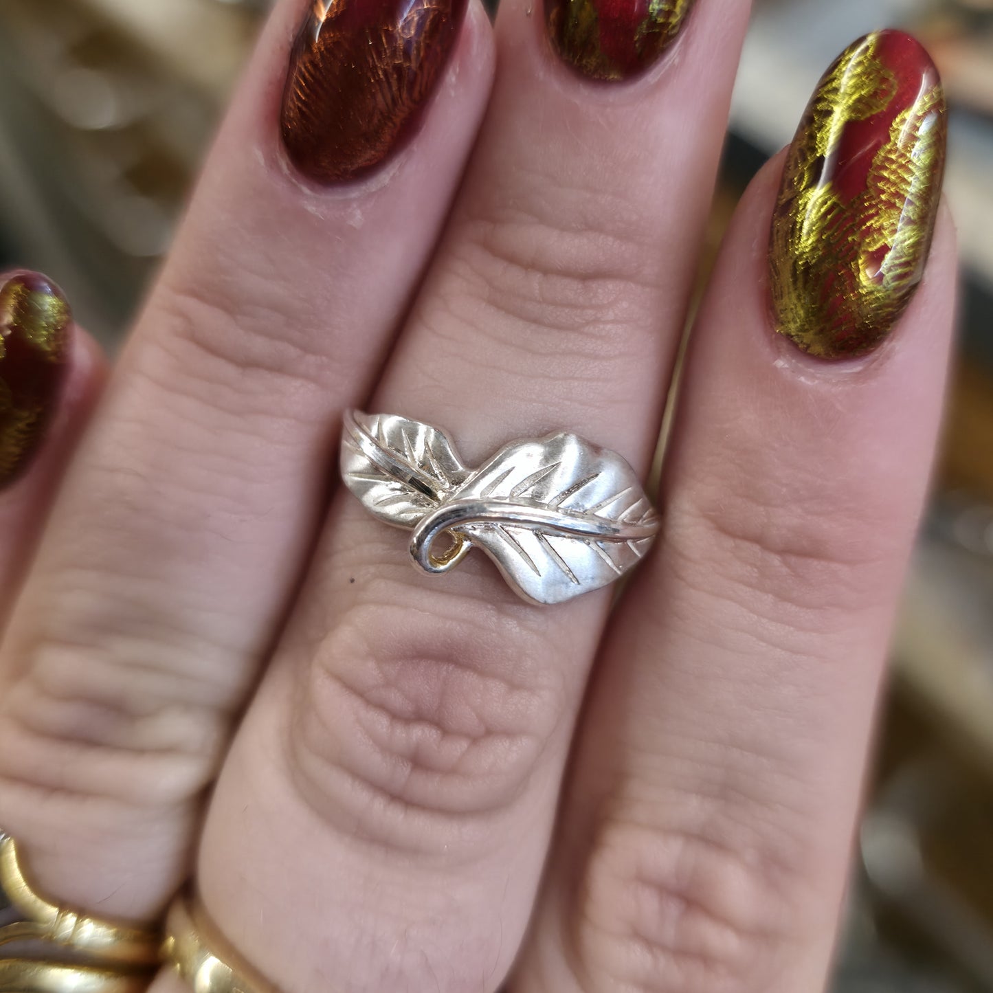 Sterling Silver Brushed Effect Two Leaf Naturalistic Band Ring