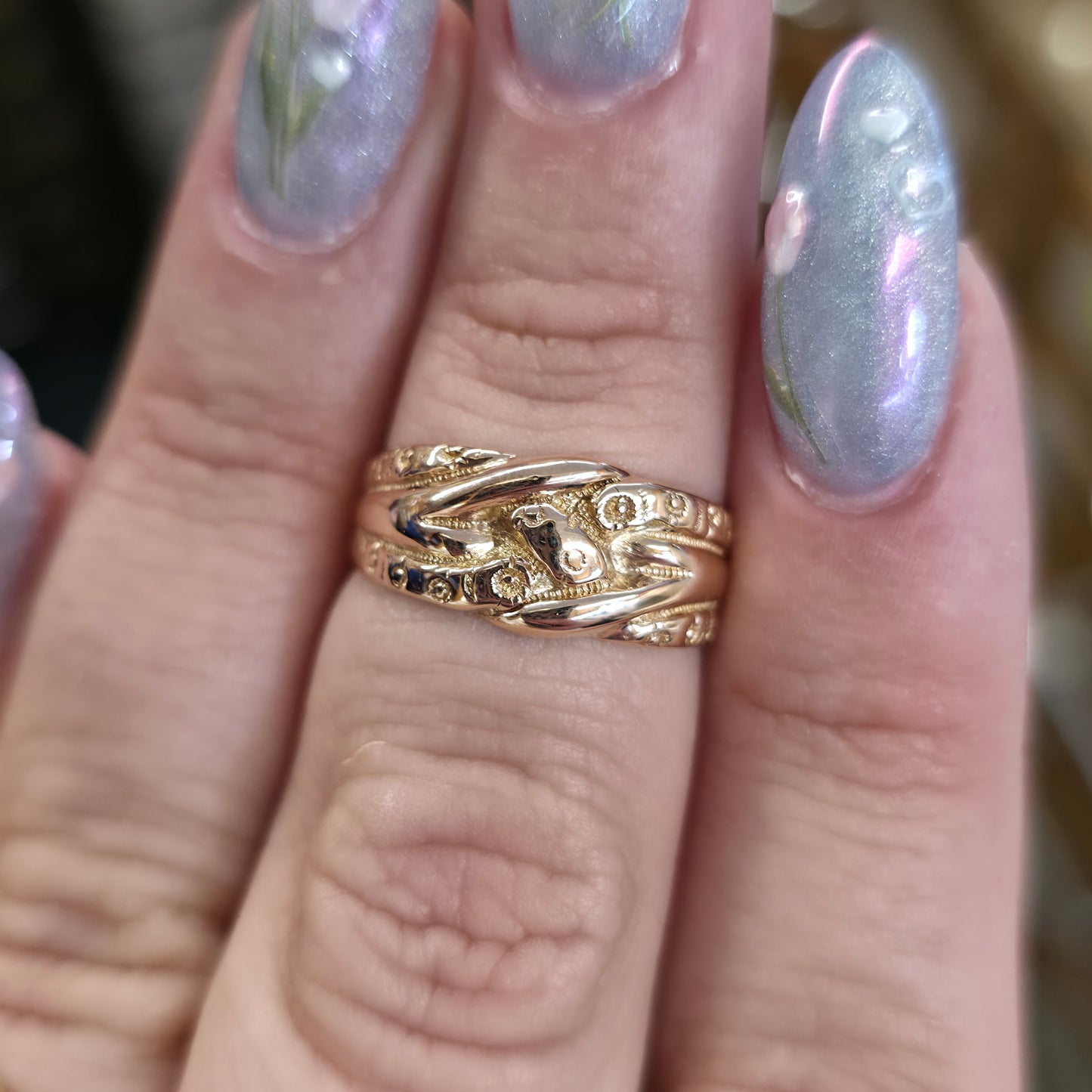 9ct Yellow Gold Antique 1902 Woven Knot Style Patterned Band Ring