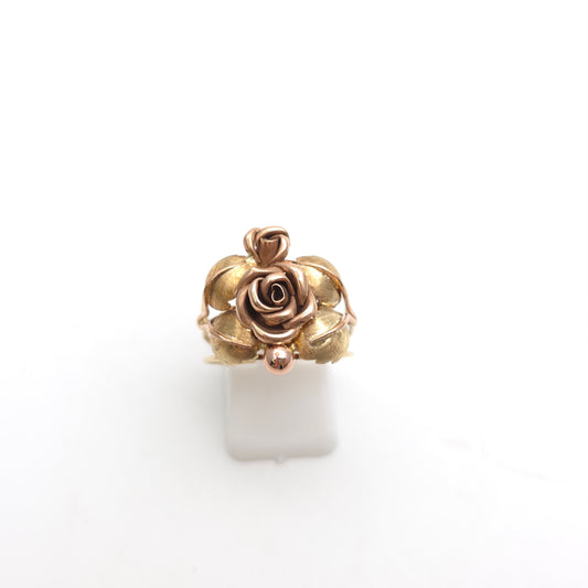 14ct Multi-Tone Yellow And Rose Gold Vintage/ Antique Floral Rose Statement Ring