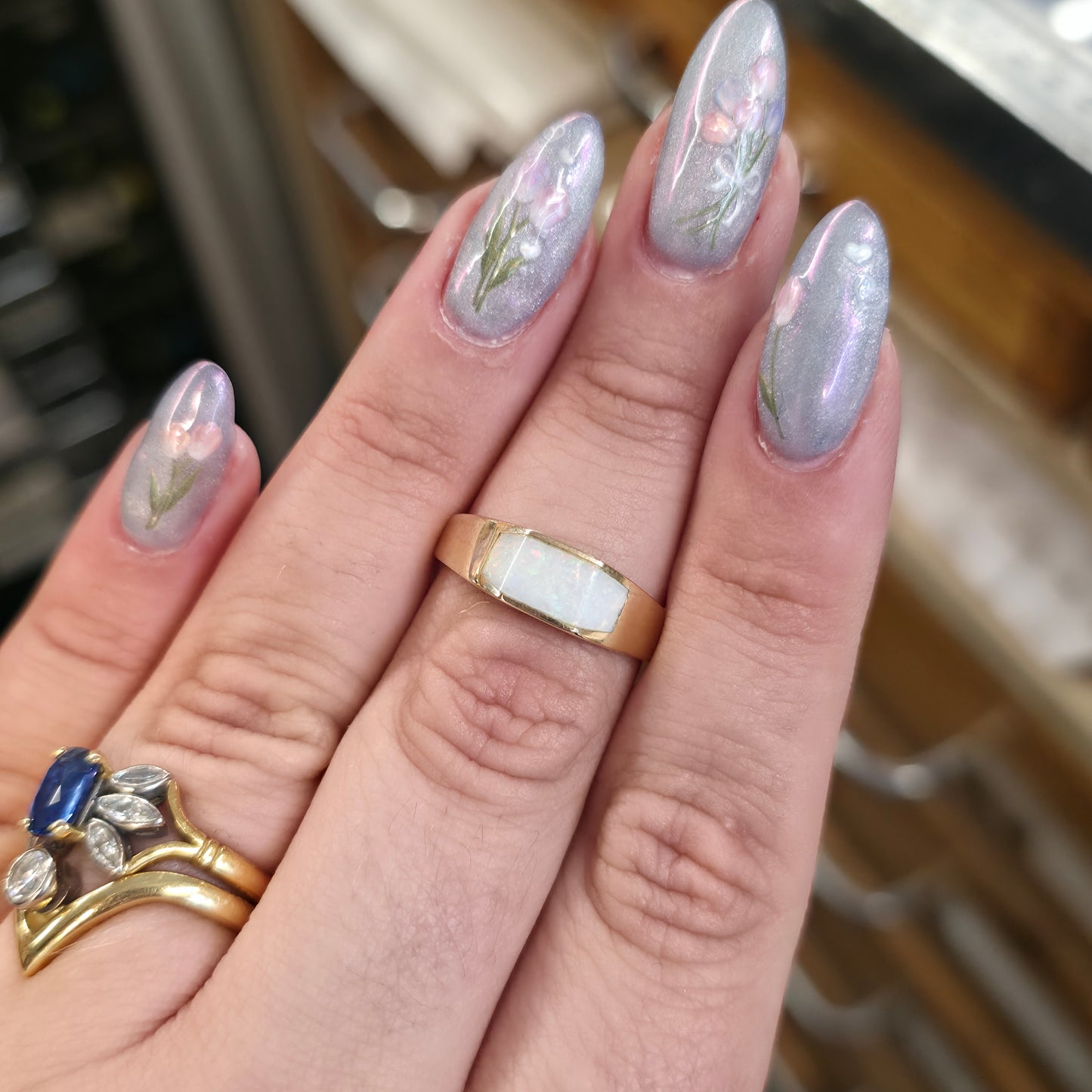 9ct Yellow Gold Vintage Faceted Trapezoid Profile Opal Signet Band Ring