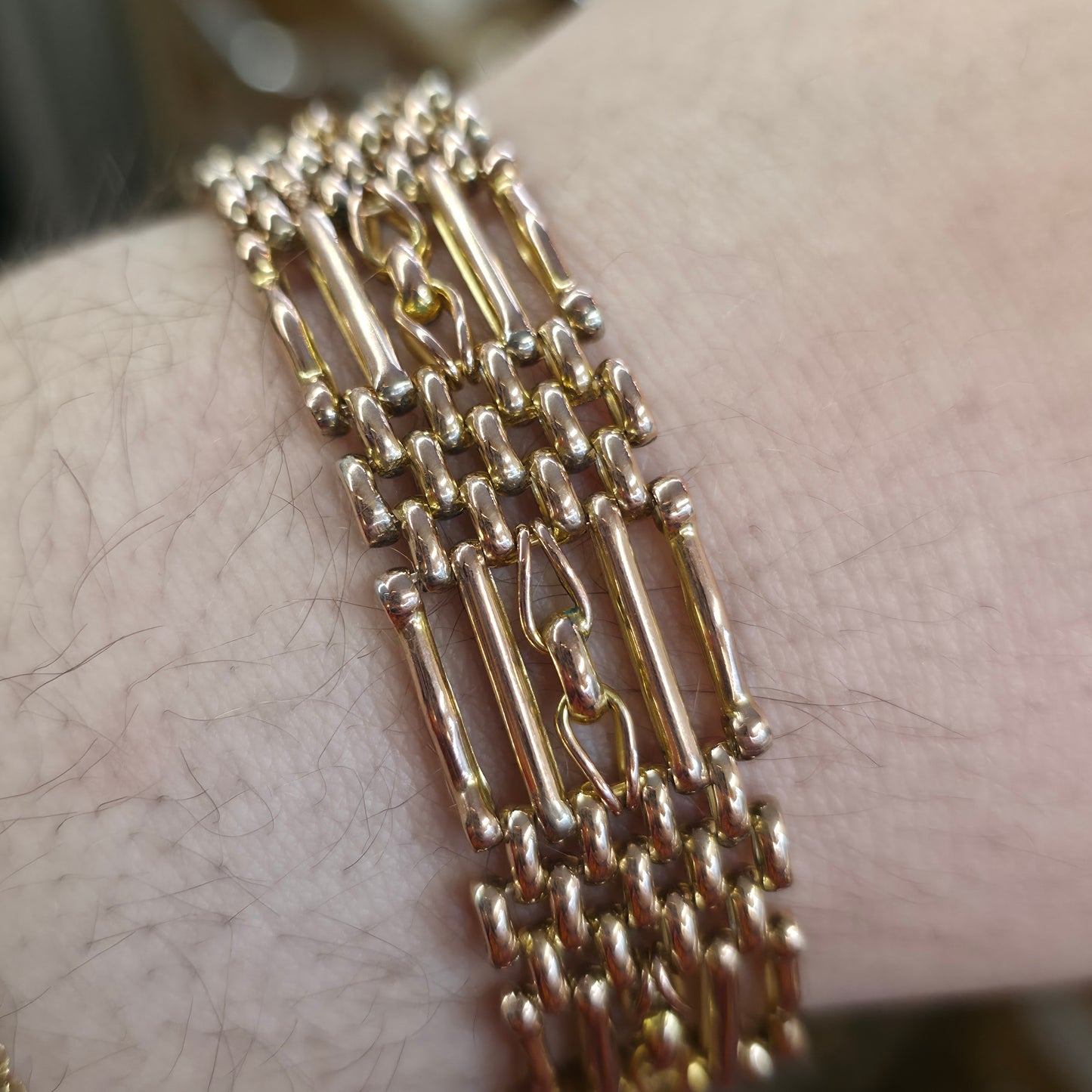 9ct Rose Gold Antique 1908 Wide Gate Style Bracelet With Heart Padlock Clasp