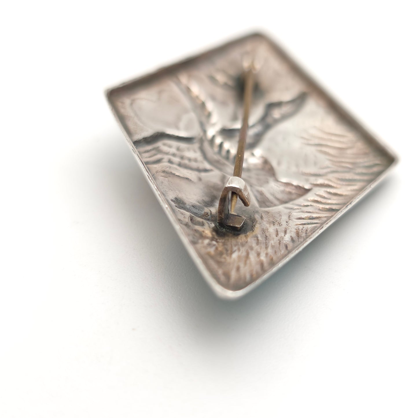 Sterling Silver Antique Arts & Crafts Enamel Flying Duck Over Water Brooch 1946