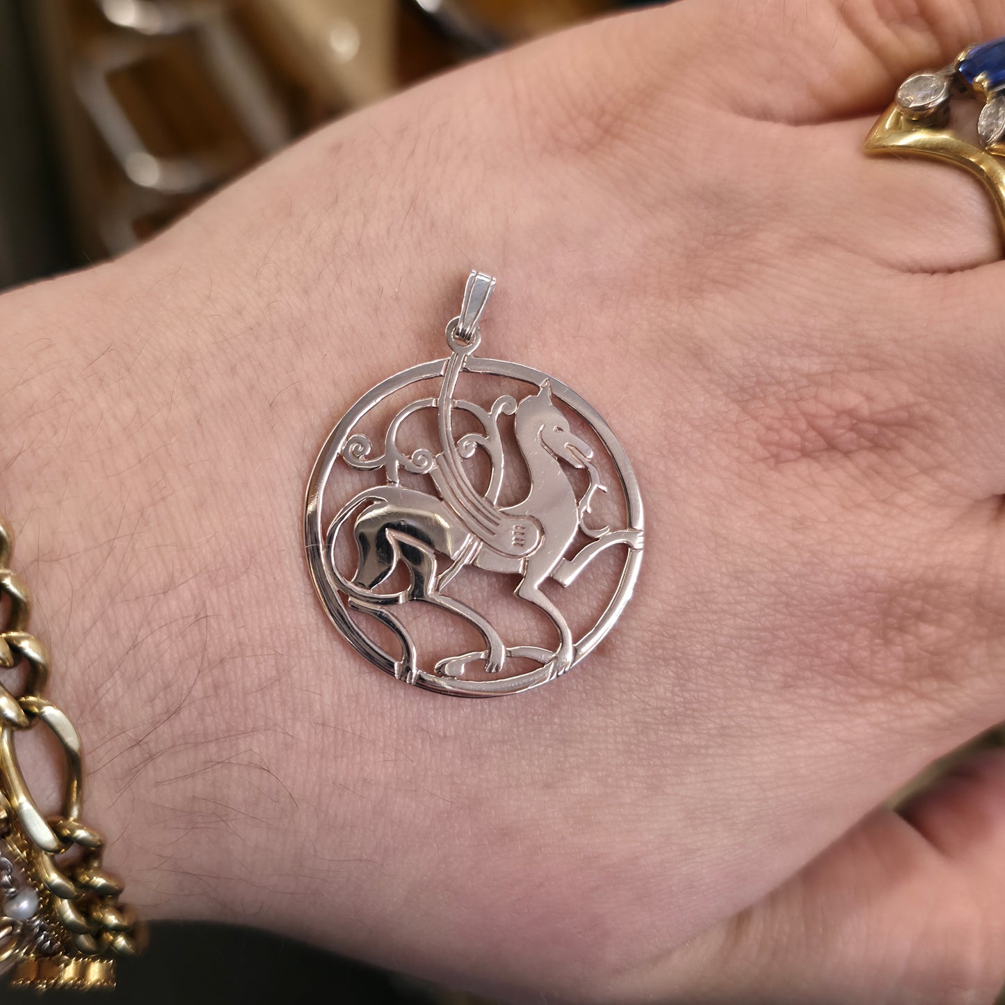Sterling Silver Shetland Silver Quendale Beast Openwork Large Disk Pendant