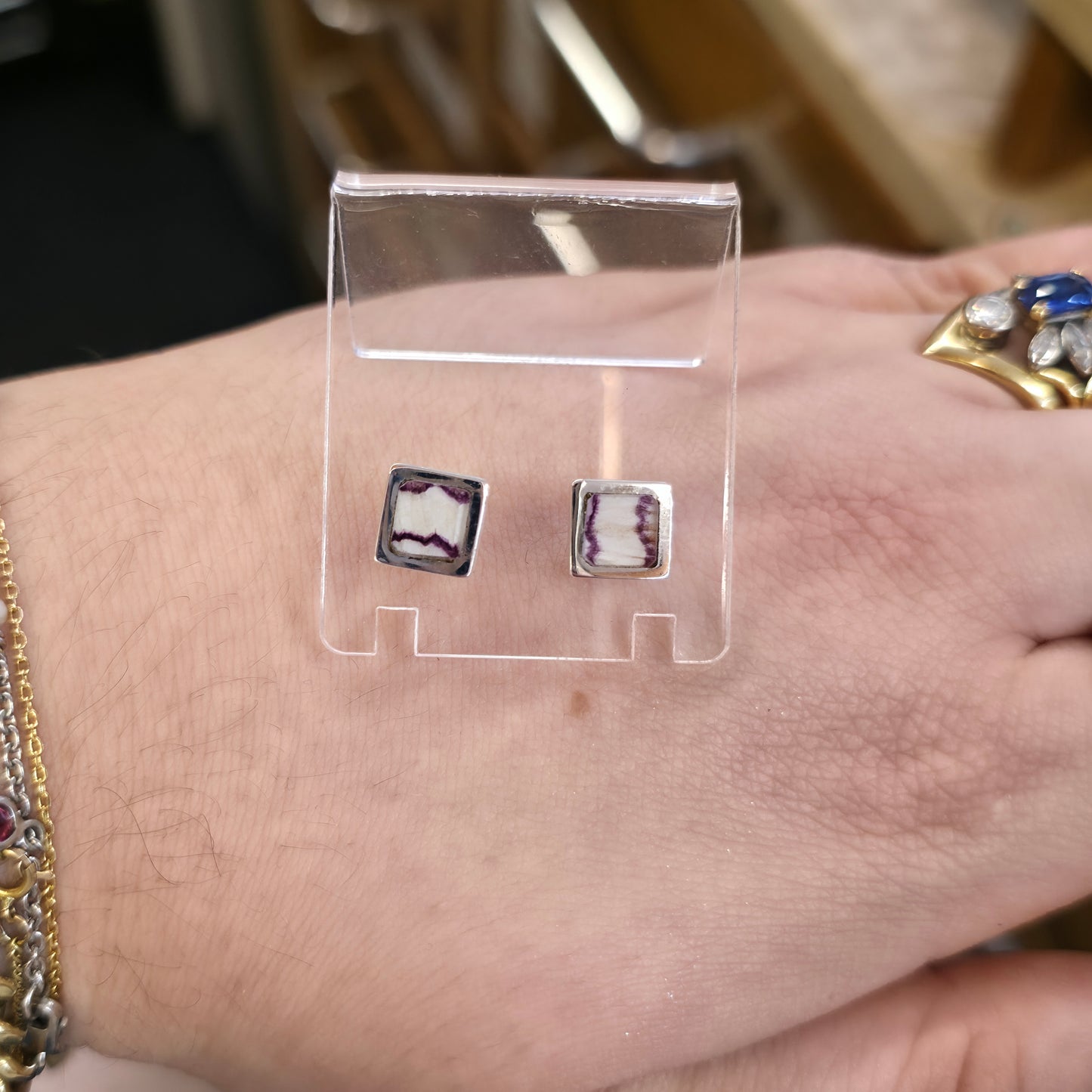 Sterling Silver Small Square Blue John Panel Stud Earrings
