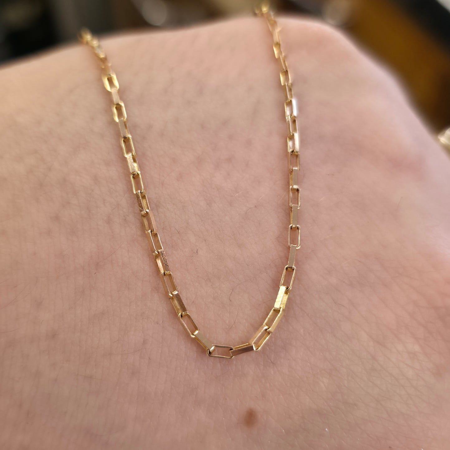 9ct Yellow Gold Vintage Rectangular Belcher / Paperclip Link Chain - 22" Inch
