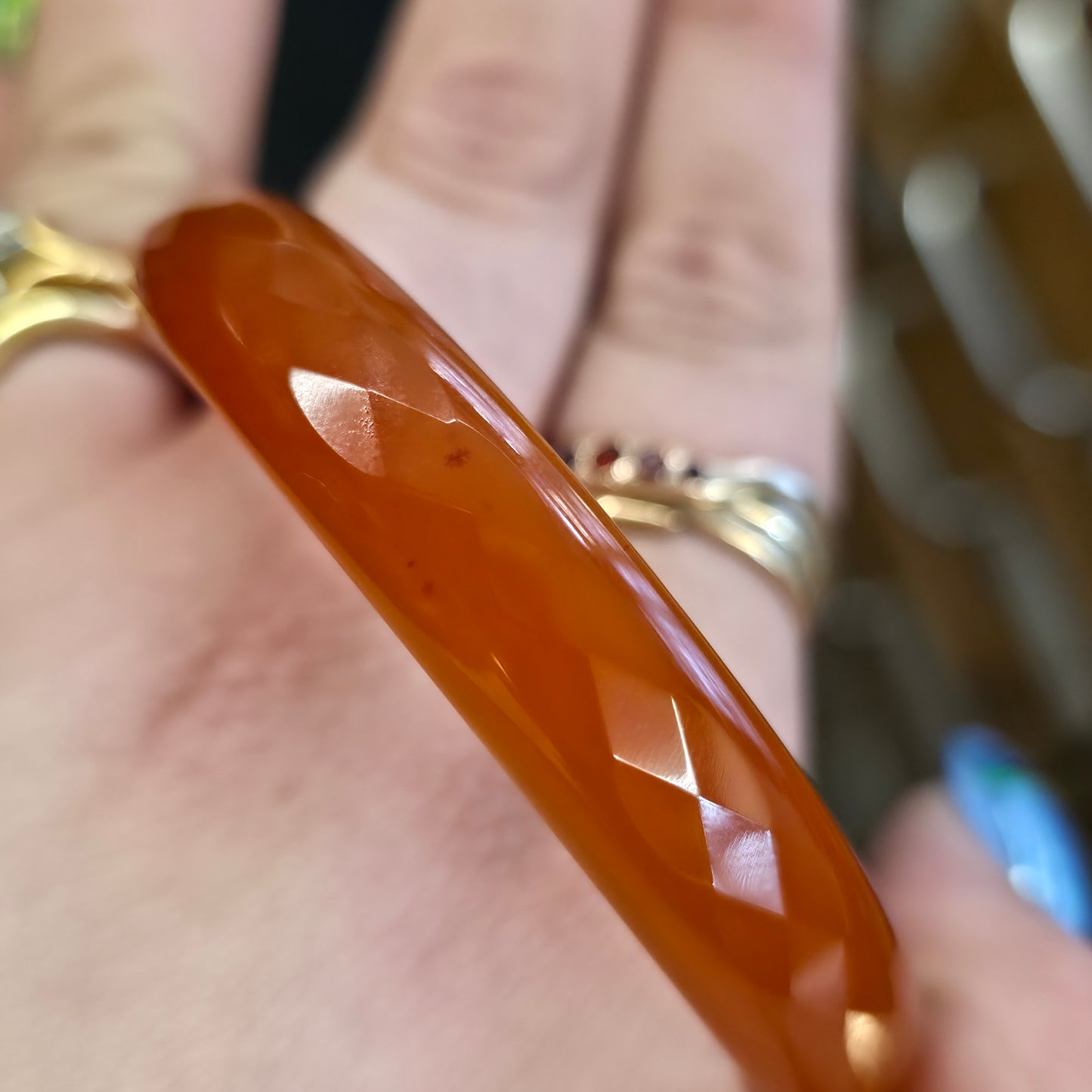 Solid Faceted Carved Carnelian Bangle