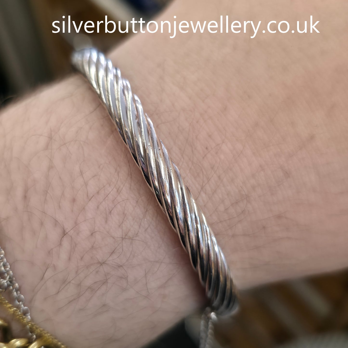Sterling Silver Vintage Twisted Striped Ribbed Hinged Bangle With Safety Chain