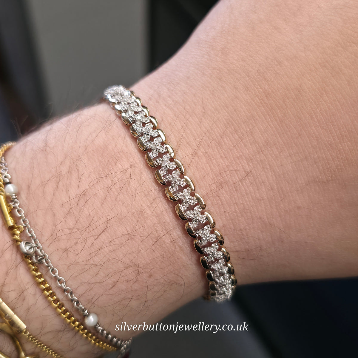9ct Two-Tone Yellow Gold And White Gold Cut Out Diamond Set Bracelet