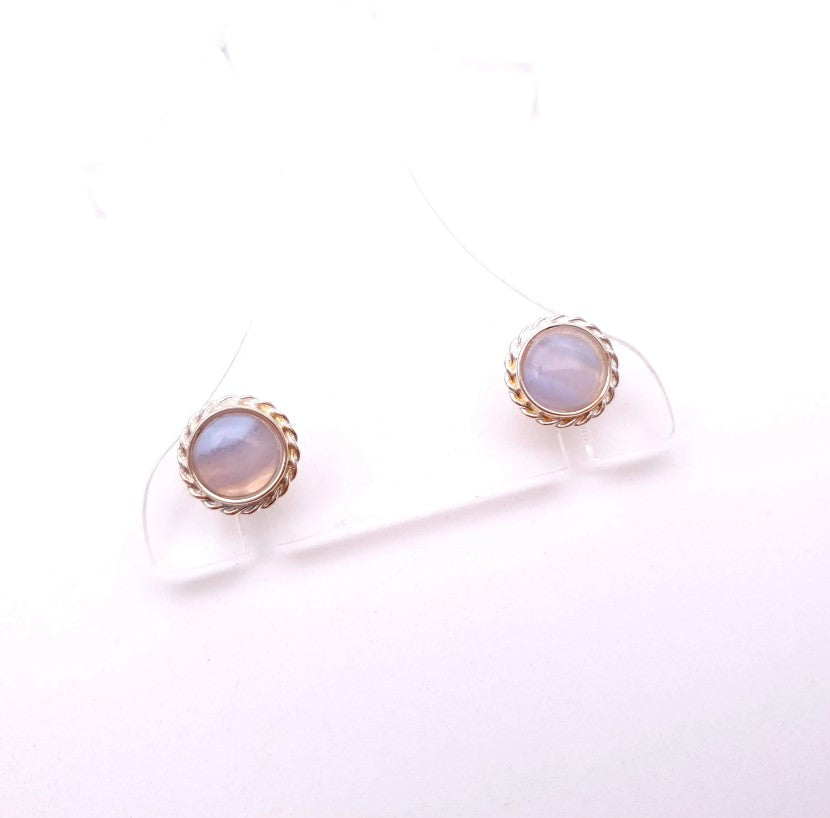 sterling Silver Braided edge hand set Blue Lace Agate Stud Earrings