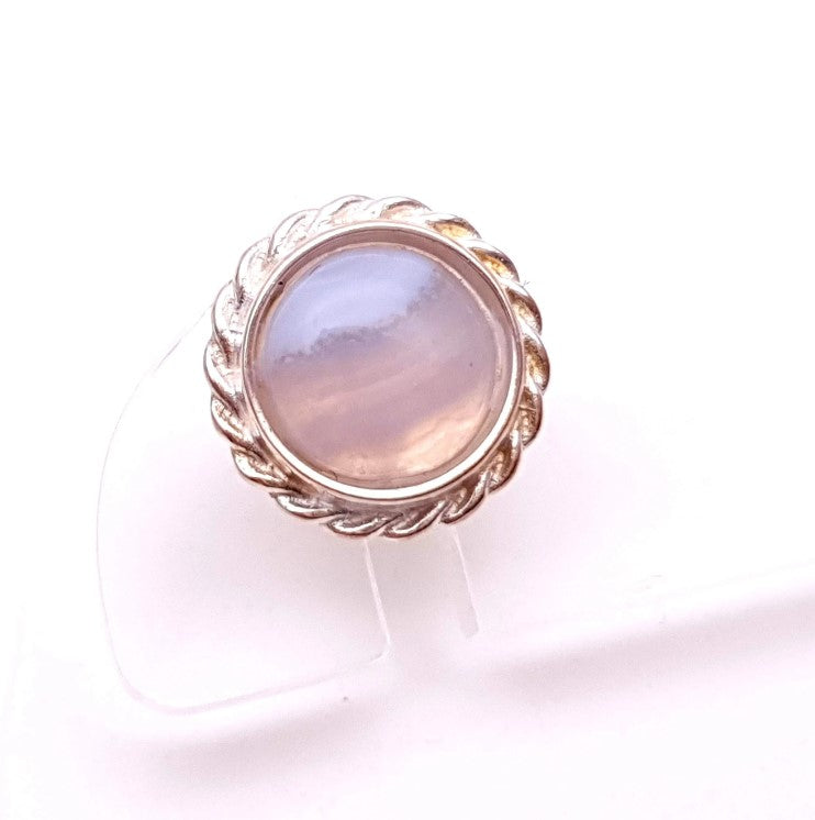 sterling Silver Braided edge hand set Blue Lace Agate Stud Earrings