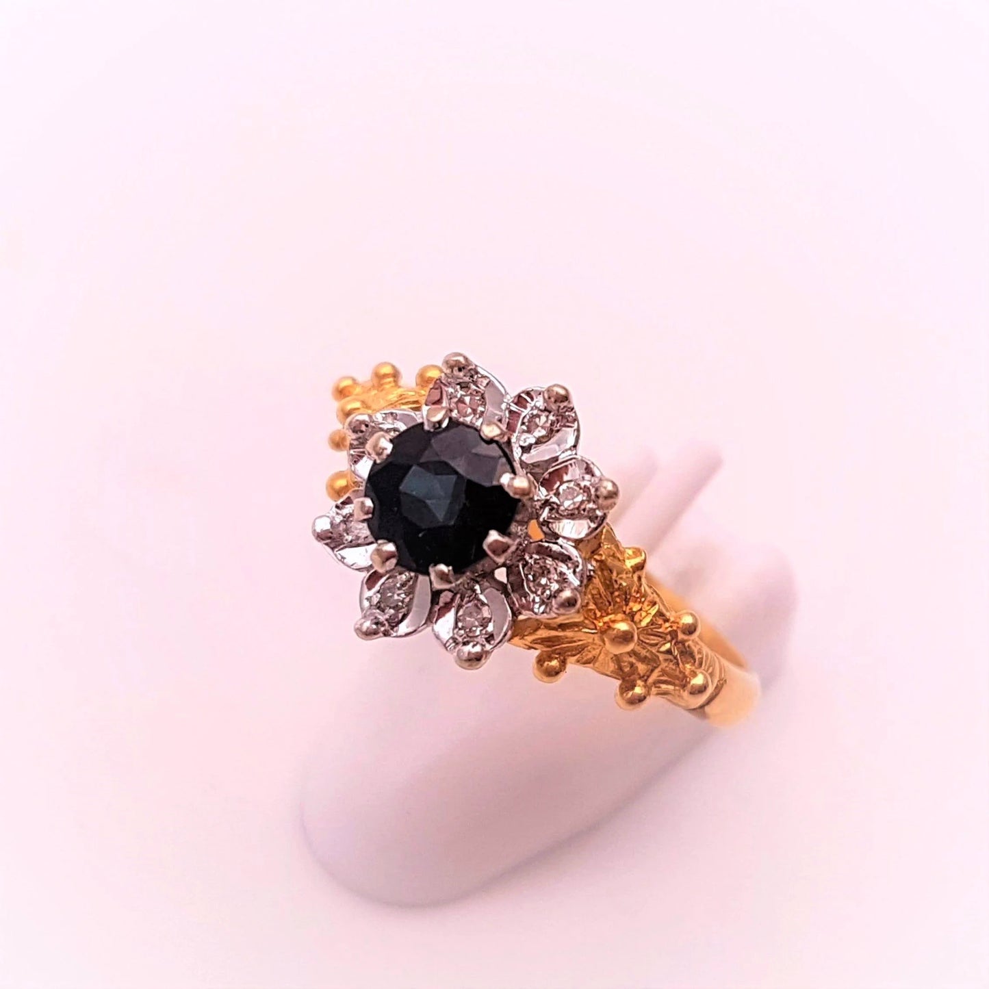 18ct yellow gold Sapphire and Diamond Flower Cluster Ring
