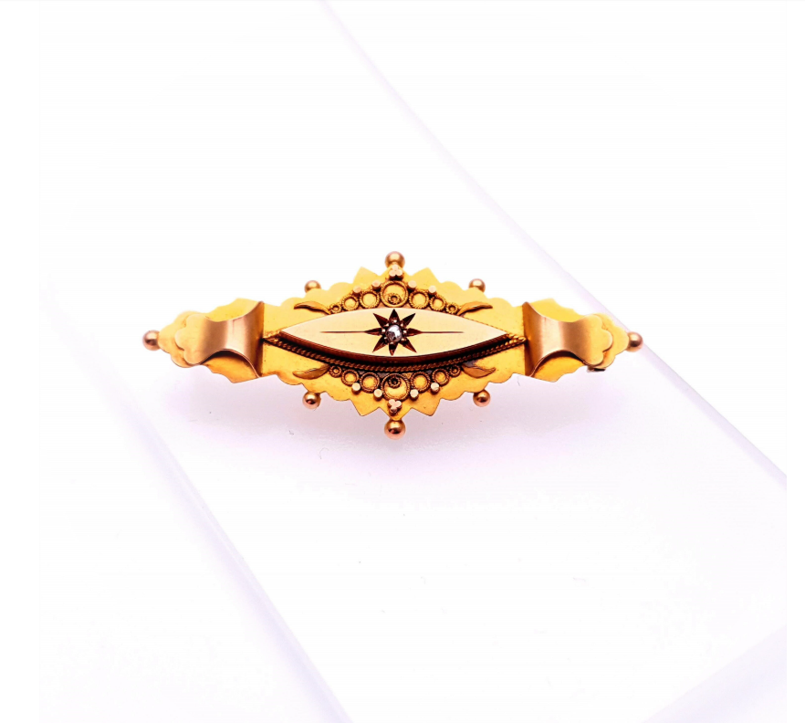9ct Yellow gold Traditional diamond Mourning style Brooch ( Chester 1912)