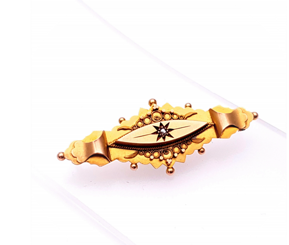 9ct Yellow gold Traditional diamond Mourning style Brooch ( Chester 1912)