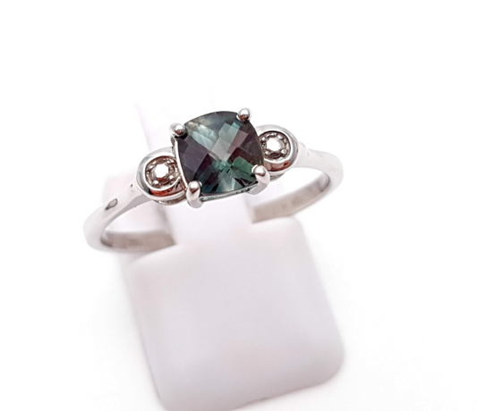 9ct White Gold cushion chequerboard cut Spinel Ring