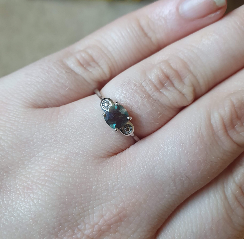9ct White Gold cushion chequerboard cut Spinel Ring