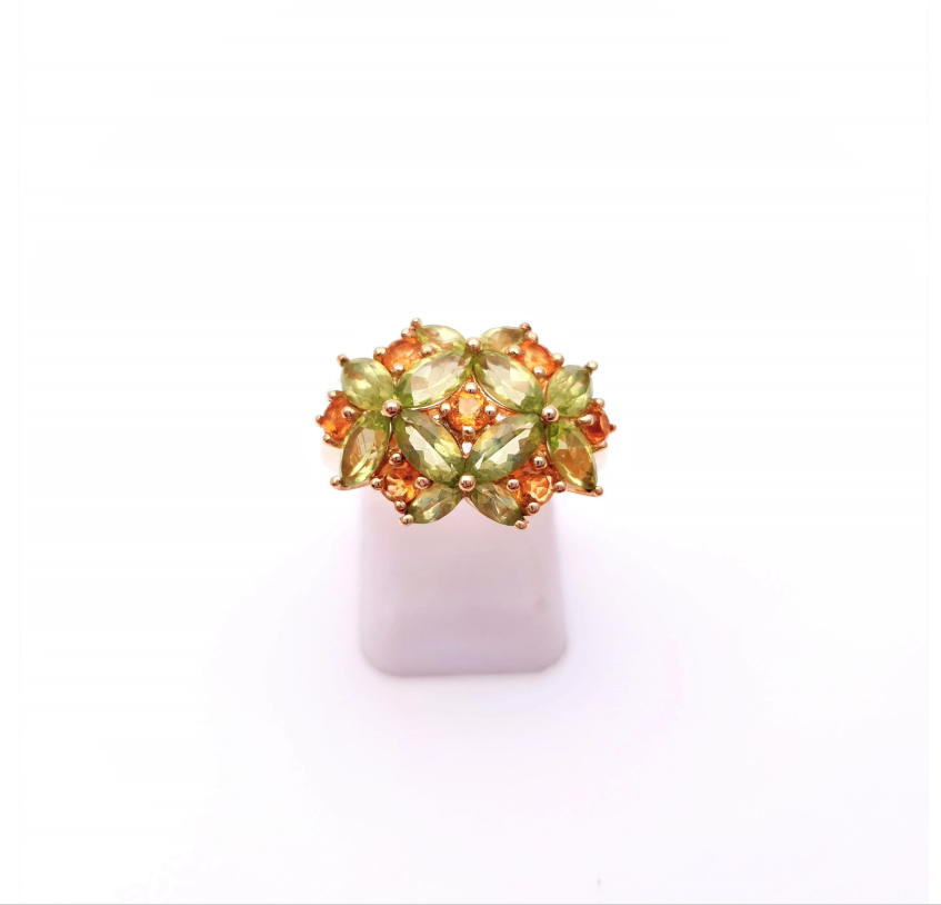 9ct yellow gold peridot and citrine fancy cluster ring